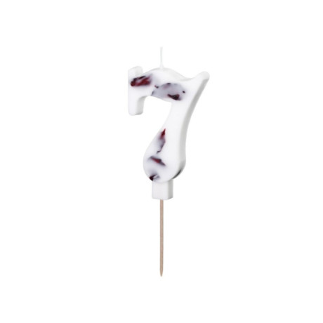 Bougie PartyDeco chiffre 7 blanc fleuri