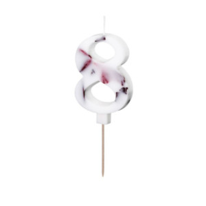 Bougie PartyDeco chiffre 8 blanc fleuri