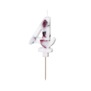 Bougie PartyDeco chiffre 4 blanc fleuri
