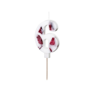 Bougie PartyDeco chiffre 6 blanc fleuri