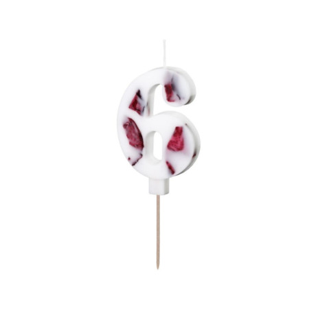 Bougie PartyDeco chiffre 6 blanc fleuri