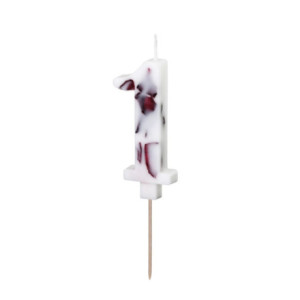 Bougie PartyDeco chiffre 1 blanc fleuri