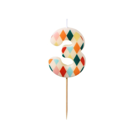 Bougie PartyDeco chiffre 3 losange