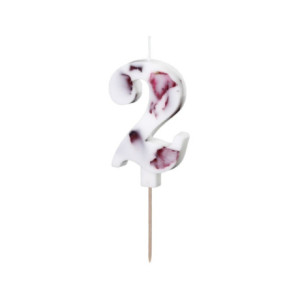 Bougie PartyDeco chiffre 2 blanc fleuri