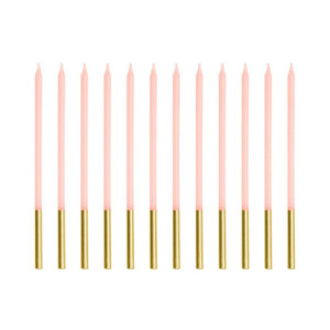 Bougies PartyDeco rose et or 14 cm (lot de 12)