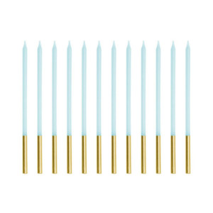 Bougies PartyDeco bleu et or 14 cm (lot de 12)