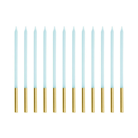 Bougies PartyDeco bleu et or 14 cm (lot de 12)